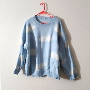Shein Curve Baby Blue Cloud Print Sweater Size 2X